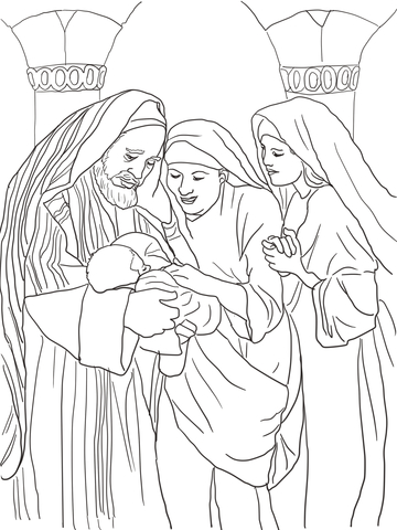 Zechariah, Elizabeth And Baby John The Baptist Coloring Page